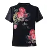 Camiseta de Verano de Manga Corta para Mujer 2025 Nuevo Estilo Camisa Estilo Occidental Estampada para Cubrir el Vientre Camiseta Básica de Malla Top de Medio Cuello Alto