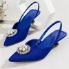 Nuevas Sandalias 2025 de Gran Tamaño Color Sólido con Perlas y Pedrería, Punta Fina para Mujer, Tacón Bajo Elegante, Tacón Alto, Punta Cerrada para Mujer
