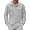 Camisas para Hombre de Algodón y Lino de Manga Larga con Doble Bolsillo, Estilo Japonés, Moda Casual para Vacaciones, Nuevas Europeas y Americanas Transfronterizas de Aliexpress