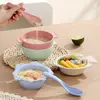 Tazón de Bocadillos de Paja de Trigo Japonés para Niños Vajilla para Bebés Tazón para Comer Anticaída Dibujo Animado Lindo Búho Tazón con Cuchara