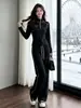 Traje de Moda Europeo Estación Negra para Mujer Otoño Gama Alta Temperamento Elegante Chaqueta de Manga Larga Pantalones de Pierna Ancha Conjunto de Dos Piezas