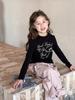 [Item de Liquidação] Camiseta Top Estilo Primavera para Meninas com Gola Redonda e Estampa de Letras Estilo Coreano Doce Camisa Básica com Renda