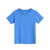 Camiseta de algodón puro de manga corta para niños y niñas, cuello redondo, color liso, base de algodón peinado pesado de 180 g, venta al por mayor de ropa infantil