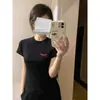 Camiseta Negra de Manga Corta Ajustada para Mujer, Adecuada para Principios de Primavera, Elegante Ropa Interior, Top de Estilo Básico