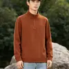 Sudadera de terciopelo alemán con media cremallera para hombre, amigable con la piel para otoño e invierno, camiseta básica de manga larga con cuello alto a la moda, top casual de color liso para exteriores