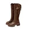Botas altas negras de cuero genuino para mujer, con suela gruesa, que aumentan la altura, colección otoño/invierno 2026, tacón grueso, efecto adelgazante, botas de montar