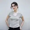 [Liquidação] Camiseta Leve de Tricô de Linho com Gola Redonda, Manga Longa Casual, Top Feminino Slim Fit Elástico