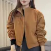 Chaqueta corta estilo coreano con cremallera, cuello alto y diseño plisado, prenda exterior casual para mujer, nueva colección otoño 2026, corte holgado, efecto adelgazante, prenda exterior de moda