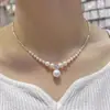 Collar de perlas plateadas rotas de lujo ligero de nicho de alta gama para mujer, cadena para la clavícula de temperamento versátil, collar elegante, venta al por mayor