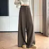 Pantalones de Traje Rectos para Mujer Color Café Retro, Nuevos de Otoño de Cintura Alta con Caída Estilo Old Money de Pierna Ancha Casuales