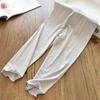 Leggings Infantis Femininos Estilo Coreano Ajustados com Elástico na Cintura, Borda de Orelha de Macaron, Seda Gelada com Textura Canelada, Calças Finas de Verão Tendência