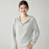 Suéter de Cachemira con Capucha de Aguja Yuanbao para Mujer, Jersey de Manga Larga Raglán con Media Cremallera, Holgado, Casual, Versátil, Prenda de Punto