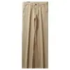 Pantalones casuales rectos de algodón modal refinado suave y cómodo de cintura media elástica para otoño e invierno, color caqui, de alta gama, ropa formal para mediana edad