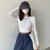 Camiseta Básica Redonda Corta para Mujer, Estilo Otoño e Invierno, Crop Top Sexy Ajustado, Adecuada para Chicas Jóvenes, Camiseta de Manga Larga