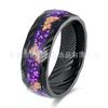 Anillo Europeo y Americano Transfronterizo Eléctrico Negro de 8 mm de Acero Inoxidable Corroído Patrón de Martillo de Acero de Caballo Incrustado con Grava de Galaxia Anillo de Boda para Hombre