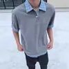 Camisa polo retro americana de dos piezas falsas para hombre, camisa de manga corta estampada estilo universitario de verano, camiseta de corte limpio con hombros normales