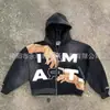 Suéter de Punto Exterior de Nicho Chaqueta Transfronteriza Atractiva Marca de Tendencia Retro Americana Suéter con Cremallera Top Corto Holgado con Capucha