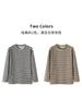 H557 Camiseta Básica Listrada de Gola Redonda Cuidadosamente Selecionada para Mulheres no Outono e Inverno, Tricô Quente, Blusa Camiseta Solta