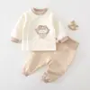 Conjunto de três camadas quente para outono e inverno de bebê, cintura alta, protege a barriga, unissex, roupa íntima de algodão puro grau A, conjunto de duas peças