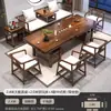 Juego Grande de Mesa y Sillas para Té, Combinación de Cama Luohan, Una Mesa y Cinco Sillas, Mesa de Té de Oficina, Uso en el Hogar, Mesa de Té de Madera Maciza Estilo Zen Nuevo Chino