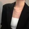 Collar de Cadena Plana de Tres Capas con Abalorios Dorados de Acero de Titanio para Mujer, Diseño de Alta Gama, Collar que No se Desvanece, Elegante Cadena para Clavícula Apilada