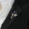 Broche Elegante de Folhas de Cristal Azul Diamante Europeu e Americano Transfronteiriço Luxo Leve Design de Nicho para Terno Cheongsam Corsage Feminino