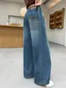Calça Jeans Feminina Primavera e Outono 2026 Novo Modelo Infantil Bordada Solta Reta Wide Leg para Crianças Maiores Calças de Outono