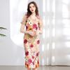 Vestido de Malha com Decote V e Fenda, Bordado Pesado com Apliques Estéreo, Elegante Vestido de Verão com Manga Bufante