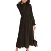 Outono e Inverno 2026 Nova Roupa Feminina Tamanho Grande Manga Longa Chiffon Vestido Preto com Bolinhas Vestido Longo de Fada Plissado