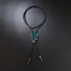 Cross-border Hot Selling Corda de couro de vaca Pingente étnico Joias de couro Impressão digital Liga suéter corrente Personalizado Retro Colar redondo