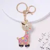 Llavero Creativo de Jirafa de Metal con Pedrería Colgante de Llave para Coche Mochila Animal Pequeño Regalo Cadena de Llaves Venta al por Mayor