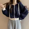 Tamanho Plus 2023 Novo Outono Estilo Coreano Jaqueta Moletom com Capuz Efeito Emagrecedor Street Top Cardigan Curto que Cobre a Barriga para Mulheres