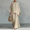 Conjunto de Camisa Simple Holgada de Mezcla de Lino y Pantalones de Pierna Ancha para Mujer, Nuevo Sitio Independiente de Amazon Transfronterizo Europeo y Americano 2026