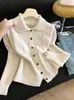 Cardigan de Punto Trenzado Hueco Estilo Coreano Reductor de Edad con Solapas Nuevo Suéter Cardigan para Mujer