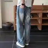 Jeans Retro com Bainha Curva para Homens 2026 Novo Corte Solto Juventude Forrado com Lã Casual Inverno Calças Versáteis de Perna Reta Largas