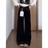 Jeans retro negros de pierna ancha para mujer, estilo fino de verano, nuevo modelo 2026, de cintura alta, elásticos, adelgazantes, pantalones rectos que no se pegan