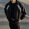 Chaqueta casual retro deportiva para hombre, de otoño, elegante, holgada, a rayas, con cuello alto estilo americano