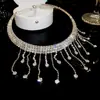 Popular collar europeo y americano con borla de diamantes brillantes, cadena para la clavícula de diseño nicho de lujo ligero, gargantilla elegante para vestido de fiesta