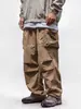 Pantalones casuales funcionales para hombre Han Lu, resistentes al agua, para exteriores, con diseño tridimensional, grandes bolsillos de parche y cintura con cordón, de corte holgado y pierna recta, perfectos para otoño
