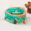 Pulseira Boêmia de venda quente transfronteiriça com pingente de cristal, quatro pulseiras de contas de vidro, elástica, joia de mão requintada