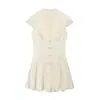 Moda de Verano 2026 Estilo Europeo y Americano Nuevo Elegante Vestido Mini de Mujer con Cuello en V de Manga Corta Textura de Satén de Seda Jacquard