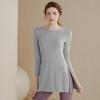 Roupas de yoga femininas de comprimento médio emagrecedoras que cobrem o quadril, camiseta esportiva de manga longa, top solto, respirável, fino, com fenda, roupas de ginástica