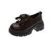 Mocasines de Plataforma 2026 Otoño Nuevo Estilo Suela Gruesa Zapatos Pequeños de Cuero Retro con Cordones Estilo Británico Versátiles que Aumentan la Altura Zapatos Individuales