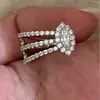 Anel Três Camadas Prata Brilhante Imitação Diamante Marquise Retrô para Mulheres, Luxo Leve, Anel para Dedo Indicador Estilo Palácio de Alto Padrão, Acessório de Mão Versátil