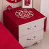 Funda de tela para mesita de noche de boda china, material de satén color rojo vino, carácter Xi, paño antipolvo para mesita de noche, mantel festivo para habitación de boda