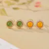 Yilu Plata de Ley S925 Chapado en Oro Jade Hetian Jaspe Cera de Abeja Perla de Agua Dulce Pendientes Redondos Geométricos Simples Pendientes