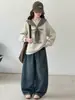 Conjunto de Sudadera Coreana para Niñas de Primavera y Otoño con Corbata Rayada, Top Estampado con Letras y Jeans de Pierna Ancha Conjunto de Dos Piezas para Niños Mayores