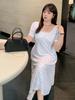 Vestido Romántico Francés de Verano Fresco sin Espalda Nuevo Talla Grande para Mujer Cintura Falda de Lunares 261502
