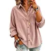 2026 Ropa de Otoño e Invierno Transfronteriza Europea y Americana Nueva Camisa Chaqueta de Pana Casual Holgada Gruesa de Manga Larga para Mujer con Rayas y Cuello de Solapa