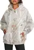 Moletom com Capuz Feminino Europeu e Americano 2024 Estampado com Folha de Bordo Oversized com Capuz Blusão de Moletom Manga Longa com Bolso
